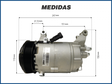 Compressores COMPRESSOR VALEO - FIAT BRAVO / DOBLO / GRAND SIENA / LINEA / PALIO / PUNTO / SIENA / STRADA - 1.3 / 1.4 / 1.6 / 1.8 (MOTOR E-TORQ) - 2011>2015 Imagem 4