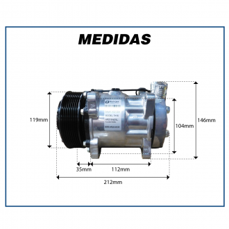 Compressores COMPRESSOR 7H15 8 ORELHAS R-134 12V PV8 SAÍDA VERTICAL Imagem 6